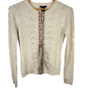 Vintage Lauren Hansen Wool Sweater Cream Multicolor Dots Tie Women's‎ Size Small